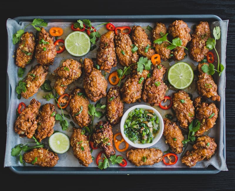 Golden crispy chicken wings with a spicy glaze